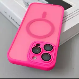 Hot Pink, Full Camera Protection, Compatible with MagSafe, Translucent Matte Finish, Shockproof tough case