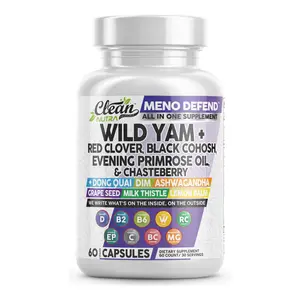 Clean Nutra Wild Yam, Red Clover Black Cohosh, Evening Primrose Oil, Chasteberry & More for Women's Wellness Capsules – Meno Defend