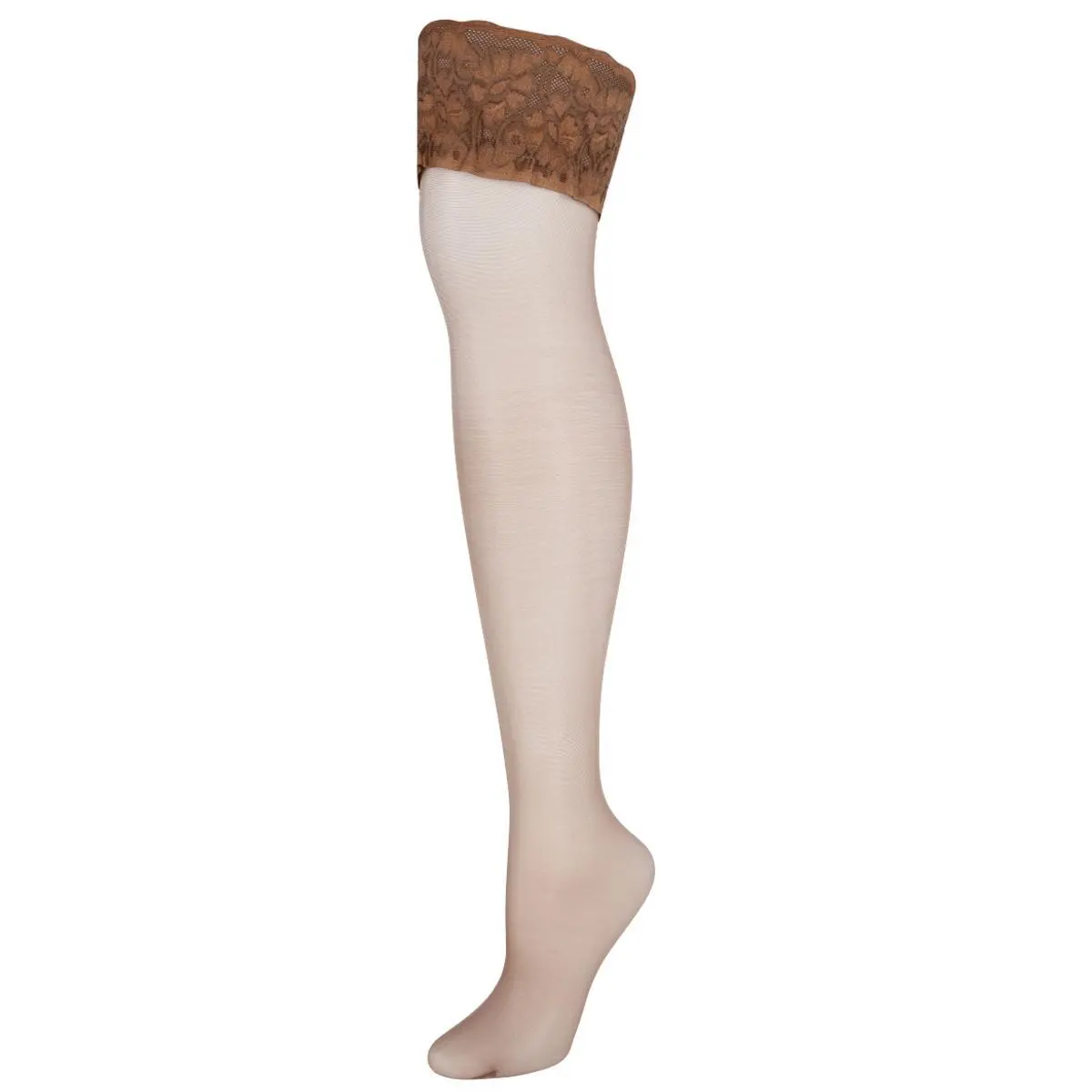 Hanes Women's Smooth Fabric Silk Reflections Lace Top Thigh High Stockings - 1 Pair, Stylish, Formal, Feminine, Geometric Design Everyday Underwear Tights