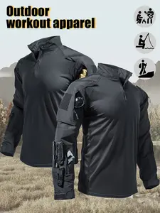 Men's Long-Sleeve Outdoor Jacket, Multi-Pocket Breathable Fabric Sports Training Combat T-Shirt, Durable Scratch-Resistant Workwear. Ideal for Work, Hiking, Running, Fishing, Wilderness Hunting, and Other Activities.