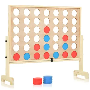 Giant Solid Wood 4 in a Row Connect Game with Carrying Bag, Jumbo 4-to-Score Game Set with Fittable Board Holes, Plastic Chips & Solid Wood Feet, Portable Family Game for Indoor & Outdoor Parties