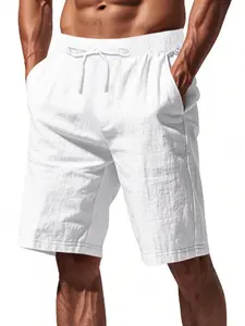 Men's Solid Color Linen Shorts, Regular Fit Casual Comfy Shorts for Summer, Men's Bottoms for Daily Wear