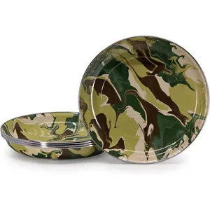 Golden Rabbit Enamelware - Set of 4-10" Pasta Plates (Camouflage)