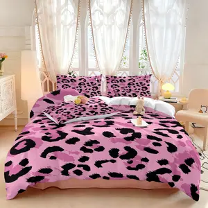 3-piece quilt cover set, Printed bedding set (1 quilt cover +2 pillowcases, coreless) black leopard print, soft and comfortable, for all rooms
