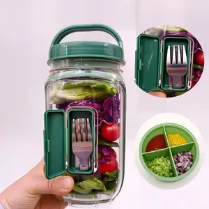 Free Fork Included,Side-Open Salad Container Box, Portable Salad Dressing Holder with Lid, Leakproof Travel Condiment Case, Plastic Food Storage Containers