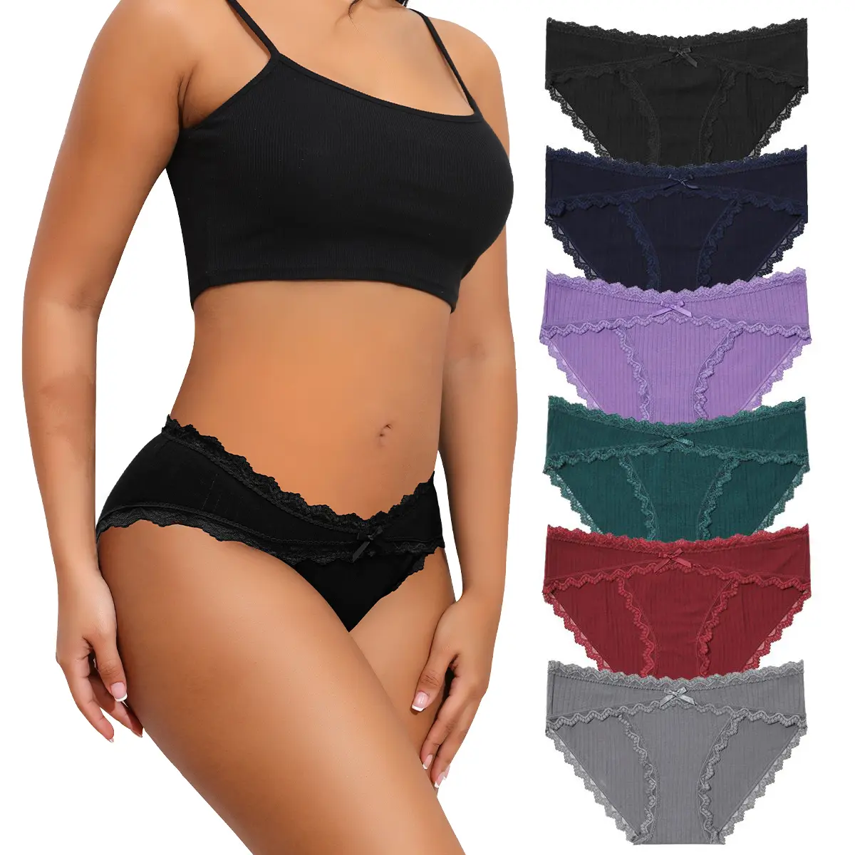 LEVAO Women’s Lace Cotton Underwear 6 Pack – Soft Breathable Low Rise Panties, Stretch Briefs, No Show S-XXL