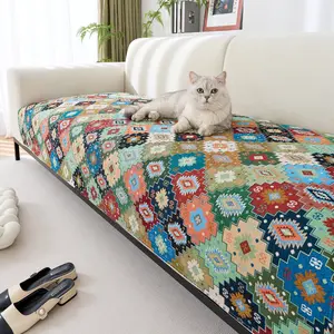 1pc Vintage Ethnic Geometric Print Sofa Cushion, Durable Stain-Resistant Fabric, Bohemian Style, All Seasons, Contemporary Design, Washable Sofa Protector