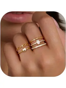 Gold Rings for Women Tarnish Free 14K Gold Plated Wedding Rings for Women Cubic Zirconia Ring Set Stacking Engagement Ring Minimalist Waterproof Chunky Thumb Gift