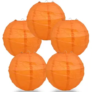 5-Pack 20 Inch Persimmon Orange Free-Style Ribbing Round Paper Lantern