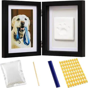 Pet paw Print Souvenir Kit, 7-inch picture frame and clay mold, storage box for hands and footprints - DIY pet growth and memory display,2024 Christmas surprise gift