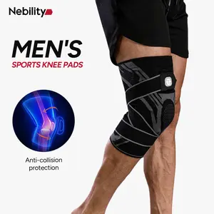 Nebility Mens Adjustable Compression Knee Brace with 360° Seamless Breathable Support, Non-Slip Design, Shock-Absorbing Pad, Elastic 4-Way Stretch Knit for Running, Hiking, Fitness and Knee Protection