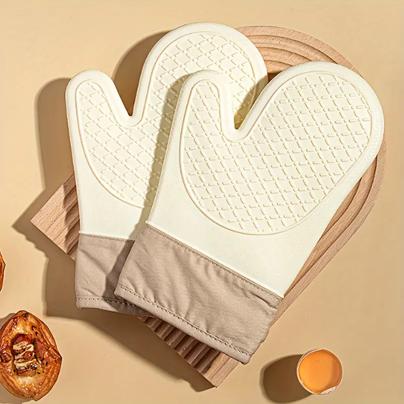 2pcs Kitchen Heat-Resistant Gloves, Oven Mitts, Thick Silicone, Non-Slip Design, Ideal for Baking, High-Temperature Microwave, Durable & Safe