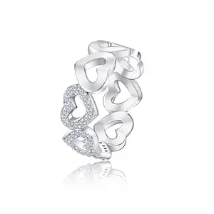925 Sterling Silver Heart Eternity openwork Ring for Women, cubic zirconia engagement ring Fashion Jewelry Gift for Anniversary, Birthday christmas & Everyday Wear