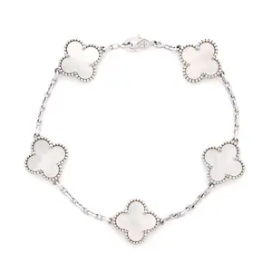 Pre-owned Van Cleef & Arpels Vintage Alhambra 5 Motifs Bracelet 18K White Gold and Mother of Pearl by Rebag