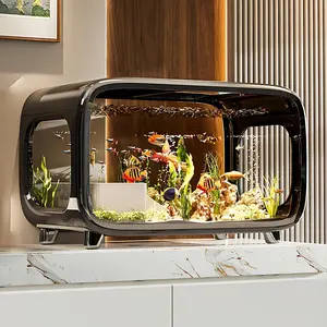 Modern Square All-Glass Aquarium Fish Tank, Integrated Filter System, Suitable for Home & Office Decor, Small Size 1-15 Gallon