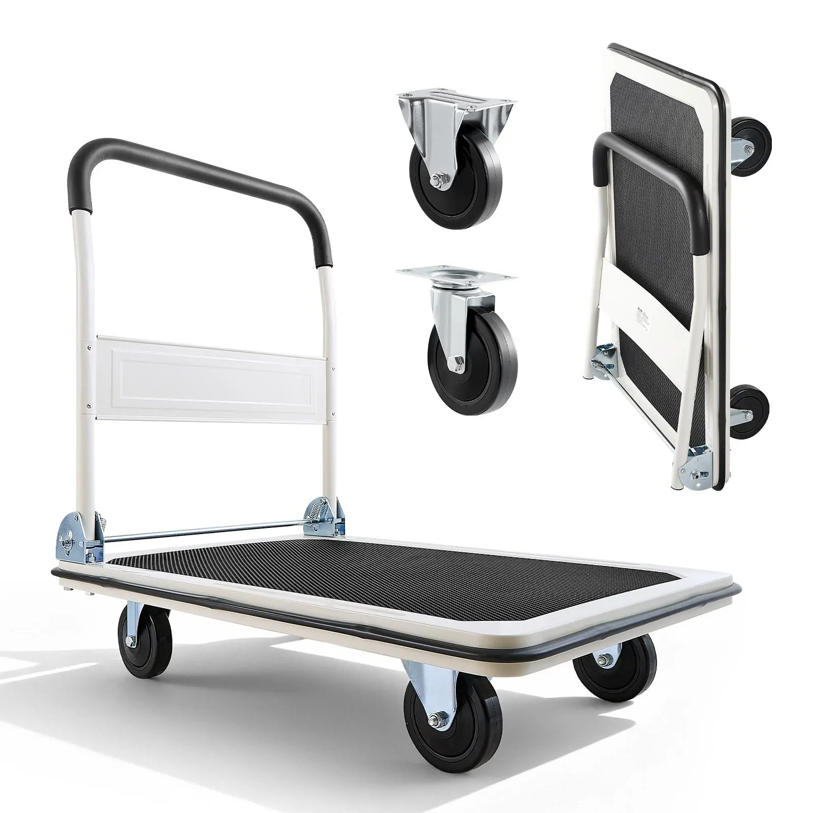 VEVOR Ultra Durable Foldable Push Cart Dolly, 660 lbs Load Capacity, Folding Platform Truck with Swivel Wheels, Space-Saving Push Handle, 35.4x34.3x24 in Durable Swivel Cart for Commercial/Office Furniture Moving & Easy Storage, Ultra Durable Carts, Durab
