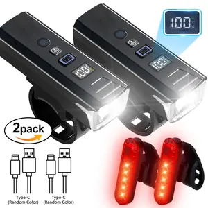 1/2pcs Bicycle Light Set, Type-C Fast Charging Bicycle Front And Tail Light Set, Front Light 4 Modes+rear Light, Safe And Portable LED Bike Light Set, Cycling Lamp Torch Handlebar Flashlight Saftey For Cycling, Biking Mountain Ebike