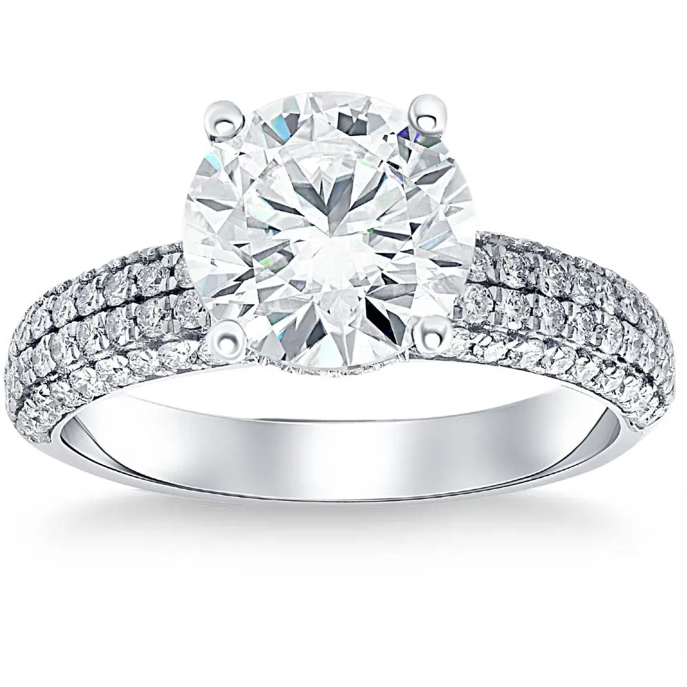 Certified 3.66Ct Micro Pave Diamond Engagement Ring 10k White Gold Lab Grown