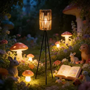 Handmade Woven Solar Garden Lawn Light, 31.1 Inch Rust-Resistant Iron Tripod Ground Lamp, Automatic Switch Outdoor Pathway Light