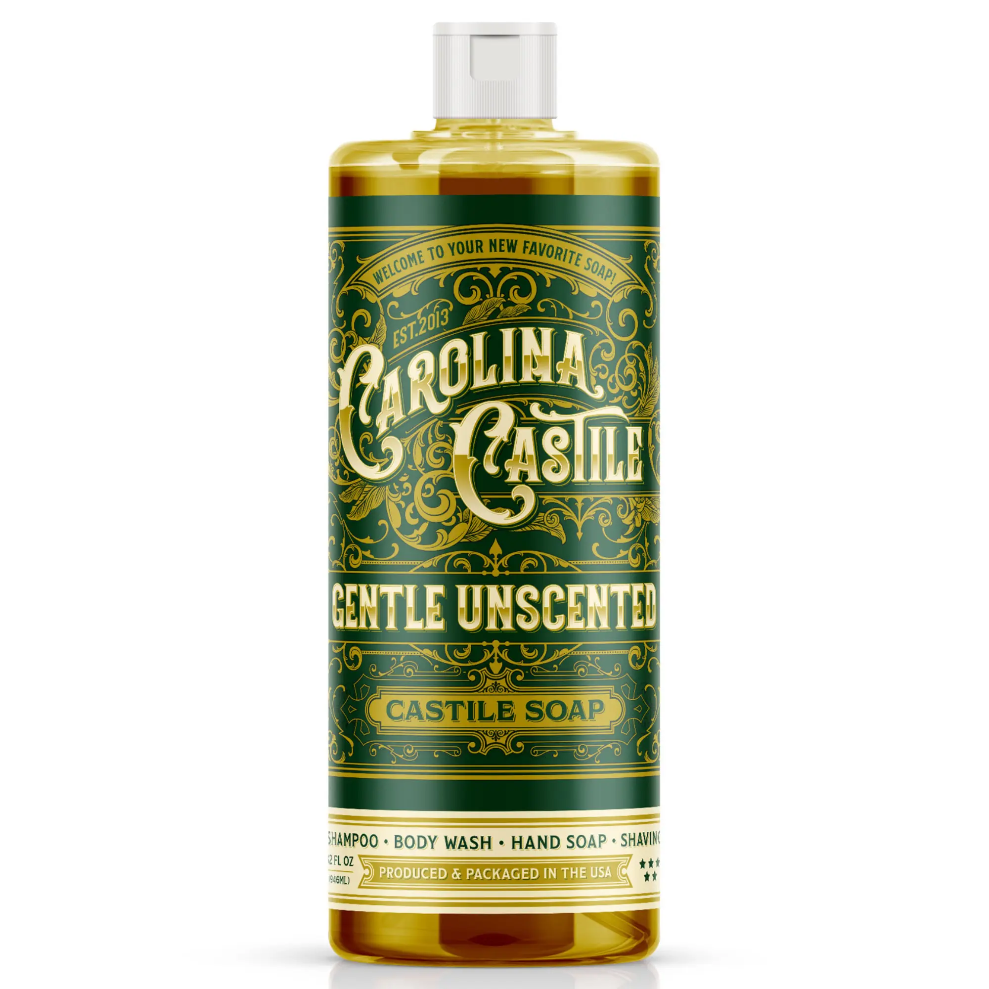 Carolina Liquid Castile Soap | Unscented | EWG Verified | Oregon Tilth Certified Organic | Shampoo Body Wash & Hand Soap
