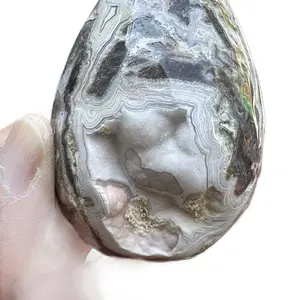 Noir Vault Earth Portal Lace Agate Egg Natural Druzy Cave Collector Carving One of One Ultra Fine Lace Banding Dual Sided Personality Subtle Orb Eye Formations Fully Polished Egg Carving