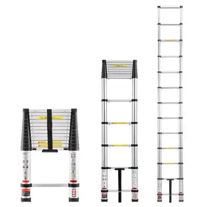 12.5ft Telescoping Ladder, Aluminum Lightweight Multi-Purpose Collapsible Extension, One-Touch Retraction Ladder, Heavy Duty 330LBS Max Capacity with Non-Slip Feet, for Home, Outdoor Loft