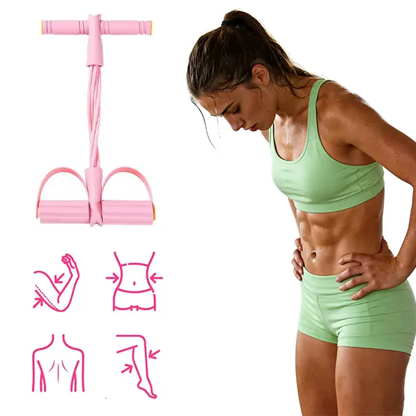 6-Strand Heavy Duty Abdominal Crunch Fitness Equipment – Leg & Core Workout, Sit-Up Assist, Home Gym Exercise, Non-Slip Foot Pedal & Resistance Bands (Portable)