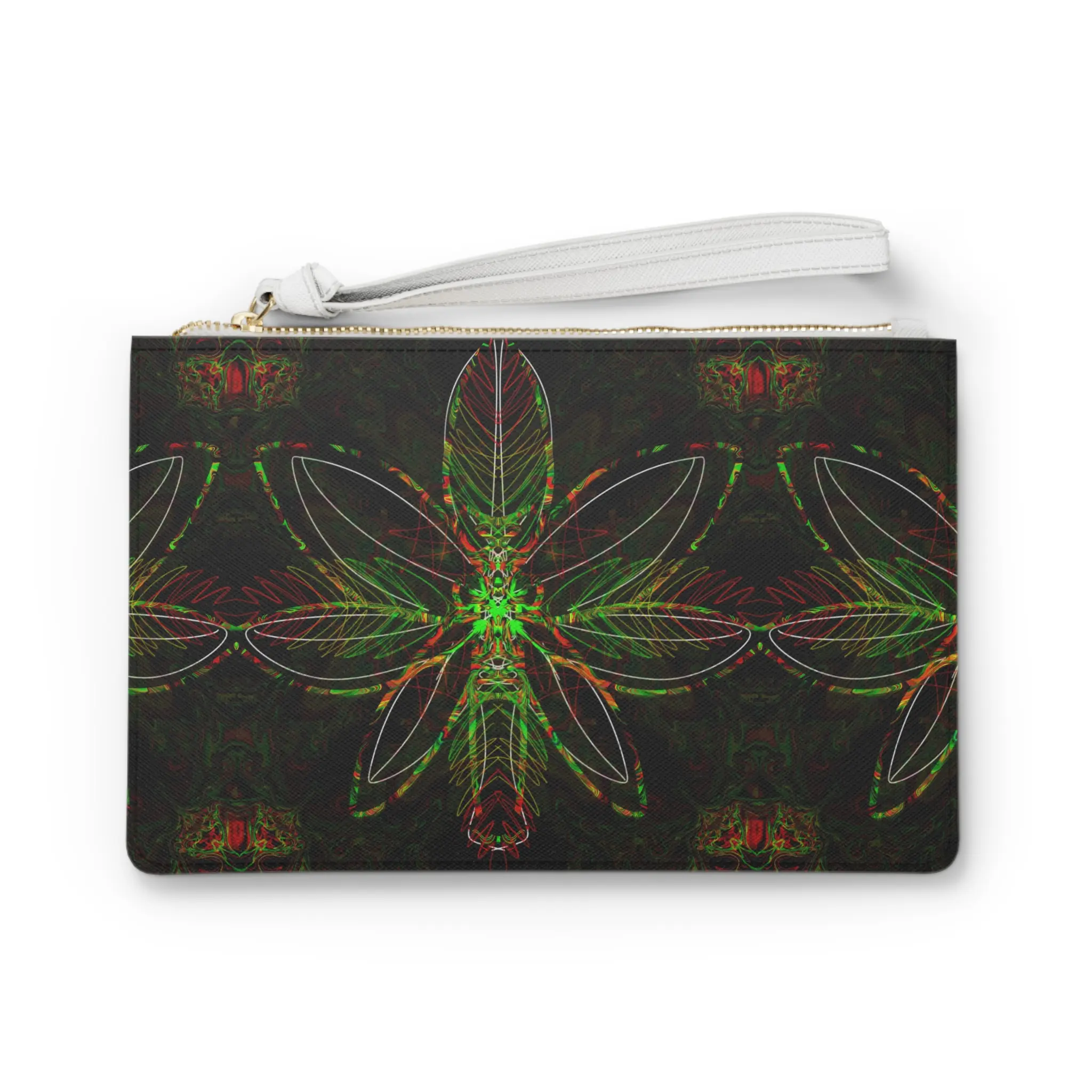 Neon Floral Mandala Clutch Bag | Dark Psychedelic Leaf Pattern