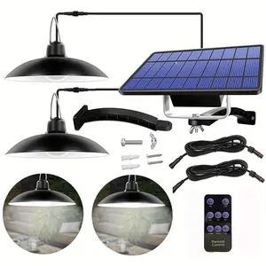 Upgraded Double Head Solar Pendant Lights Outdoor Indoor, LED Solar Shed Lights, 3000K IP65 Waterproof, Wall Mount Security Lighting for Shop Chicken Coop Garage Porch Front Door Patio