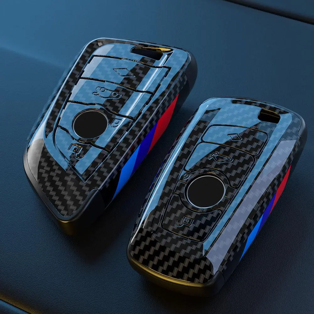 Carbon Fiber Style Car Key Case, Car Key Protector, Durable & Fashionable Car Accessories for BMW 1 2 3 4 5 7 Series X1 X2 X3 X5 X6 M2 M3 M4 M5 M6 M8