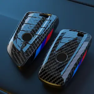 Carbon Fiber Style Car Key Case, Car Key Protector, Durable & Fashionable Car Accessories for BMW 1 2 3 4 5 7 Series X1 X2 X3 X5 X6 M2 M3 M4 M5 M6 M8