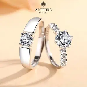 ARTPHRO Adjustable Basic Open Dual Matching Moissanite Decorated Rings - Unisex Hypoallergenic Solitaire Stackable Couple Gifts, Engagement Ring Option for Partners, Moissanite Decorated Ring, Solitaire Stackable Rings