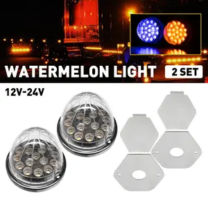 2Pcs Amber Blue Watermelon Clearance LED Lights with Chrome Ring + Lamp Brackets