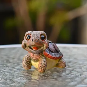 Cute Resin Sea Turtle Statue, Cartoon Style Turtle with Orange Eyes, Great for Indoor/Outdoor Decorations, Gardens, Patios, Home Decor, Ornaments