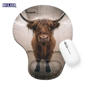 Shaggy Highland Cow Shower Wet Fur Mouse Pad - 8.98*7.56inchs - Cute Animal Design, Ergonomic Wrist Support Mousepad for Office Home, Perfect Gift for Cow Lovers