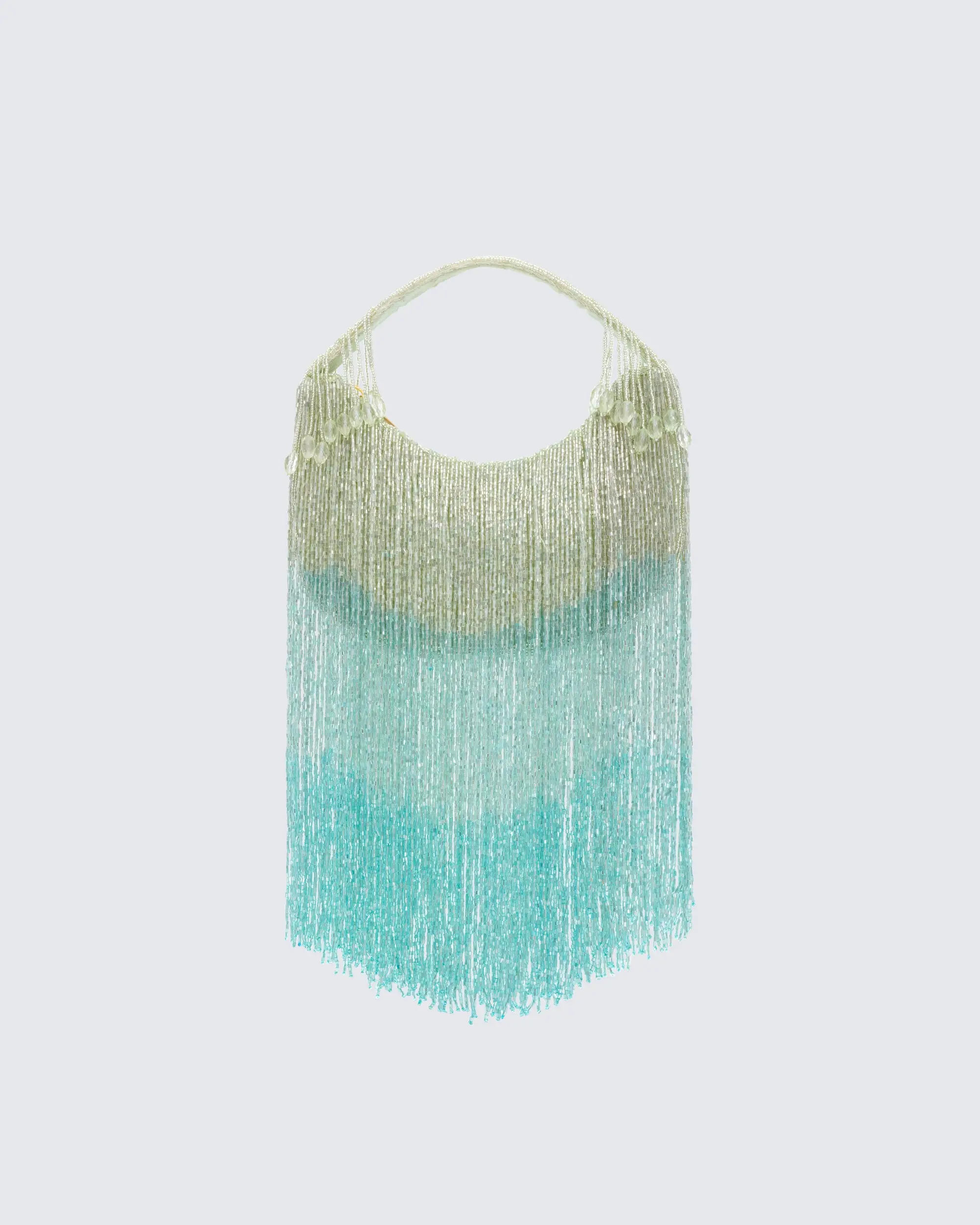 Women's Mermaid Ombre Beaded Handbag, Crescent Top Handle Beach Purse with Cascading Fringe, Crescent Moon Bag, Beach Shoulder Bag, Boho Handbag, Crescent Bags