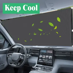 Retractable windshield sunshade, automatic car sunshade, suitable for windshields, provides UV protection and heat insulation, keeps the car interior cool and protects the interior, universal type, suitable for cars, trucks, and SUVs (58*125cm), black.