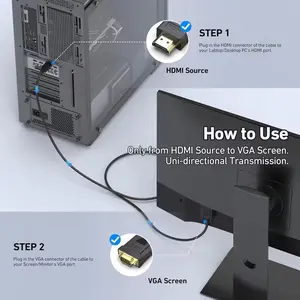 Hdtv to Vga 6ft Cable, Unidirectional Hdtv Computer to Vga Monitor Cable, Male to Male, Compatible with PC, Laptop, Display, Projector, Xbox, HDMI Connector