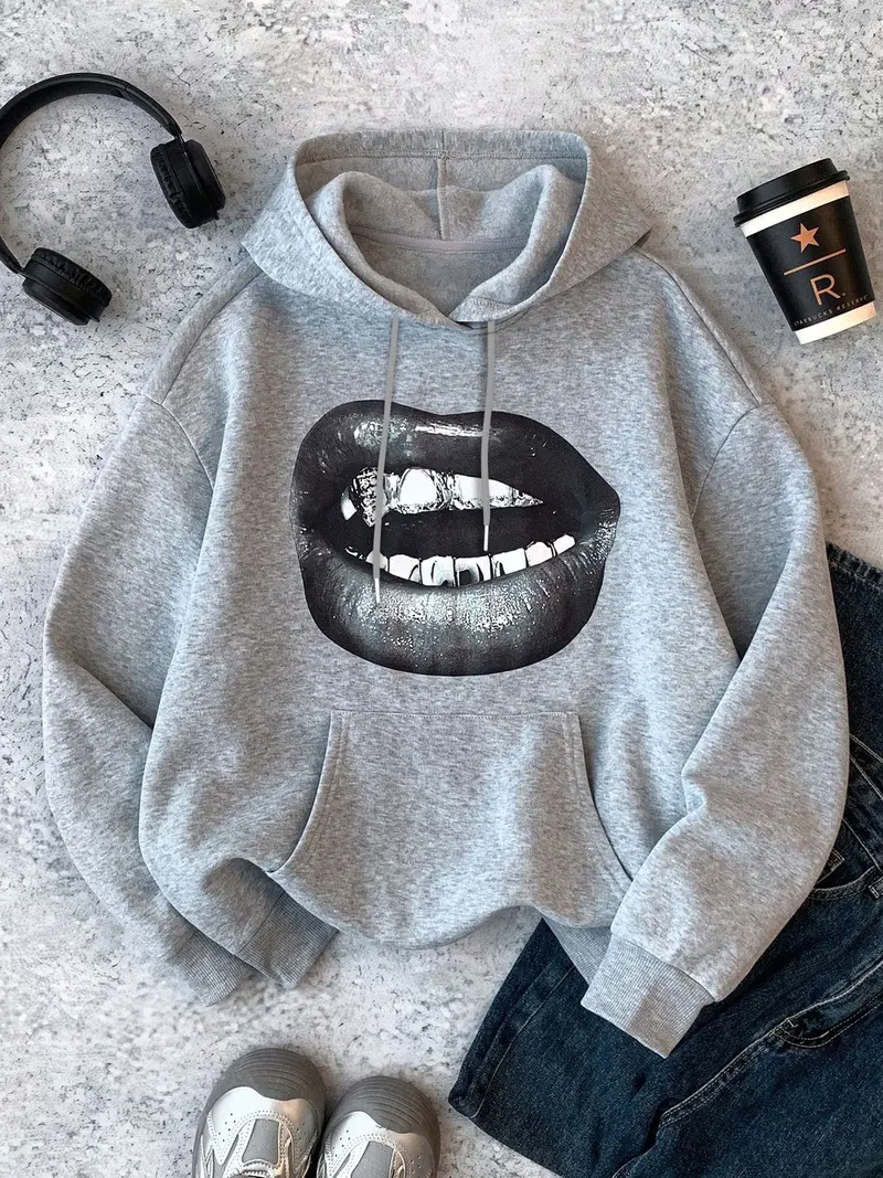 Grey lips hoodie - TikTok Shop