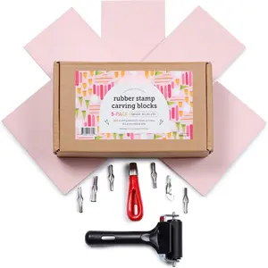 Linocut Block Printing Kit - Includes 5 Soft 4" x 6" Rubber Blocks and Carving Tools - Complete Rubber  Making Kit for Beginners, Artists & DIY Crafts