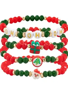 Christmas Themed Beaded Bracelet, Cute Santa Claus & Christmas Tree Design Beaded Bracelet, Fashion Accessories for Women & Girls
