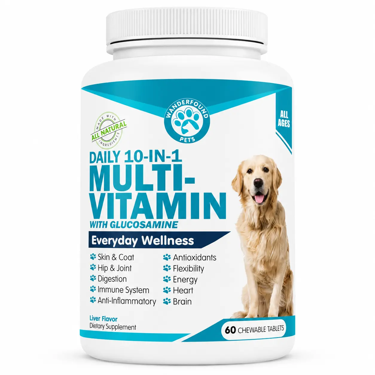 Wanderfound Pets 10-in-1 Multivitamin for Dogs | Dog Multivitamin Soft Chews & Daily Dog Vitamins | All-in-One Wellness Supplement with Probiotics, Glucosamine & Omega 3 | Skin, Coat, Digestion, Immune, Joint, Gut, Mobility & Senior Dog Daily Support