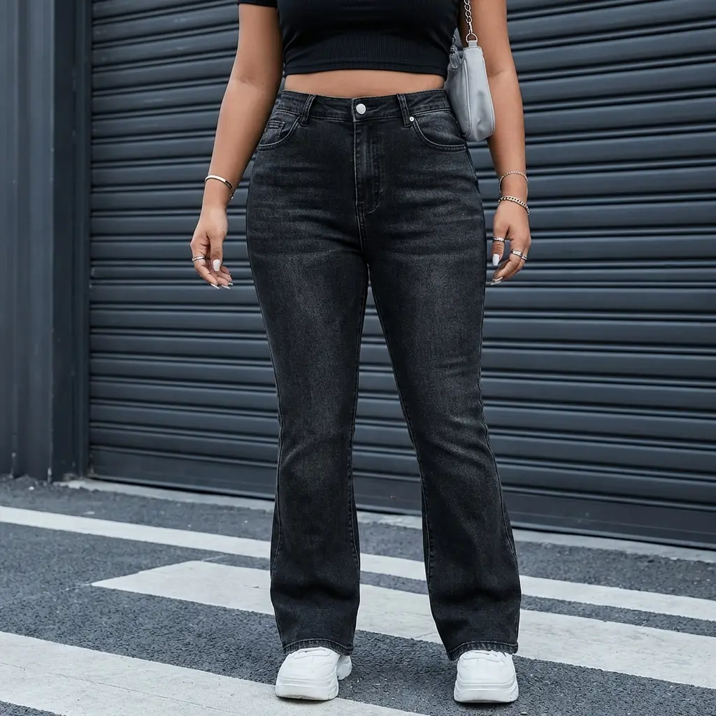 Oversize Cropped Jeans, Women's Vintage Street Chic High-Stretch Denim with Flare Detail and Pockets for Going Out, Bottoms, Fit, Pants, Viscose, Leg