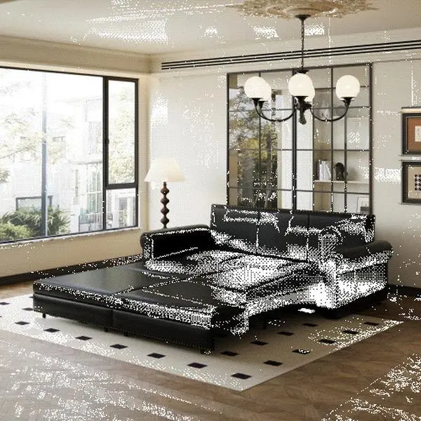 Chesterfield Sofa,93.7" King Pull Out Sofa Bed,3-in-1 Faux Leather Convertible Sleeper Sofa with Nailhead Trim & Rolled Arm,Multi-Functional Sofa Bed,Black(old sku:W1885S00033/W1885S00094)