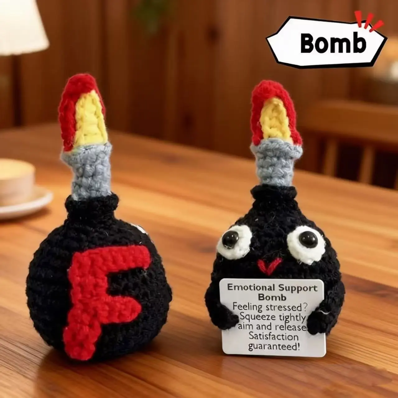 Handmade Crochet F Bomb & Encouragement Card Textile Emotional Support Stress Relief Gag Gift for Party No Electricity Needed Party Occasion