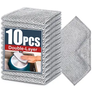Reusable Silver Color Wire Cleaning Cloth 7.9x7.9 Inches, 10 Pack Household Kitchen Home Use, Oil-Proof, Easy Clean, Ideal for Mirrors and Wine Glasses