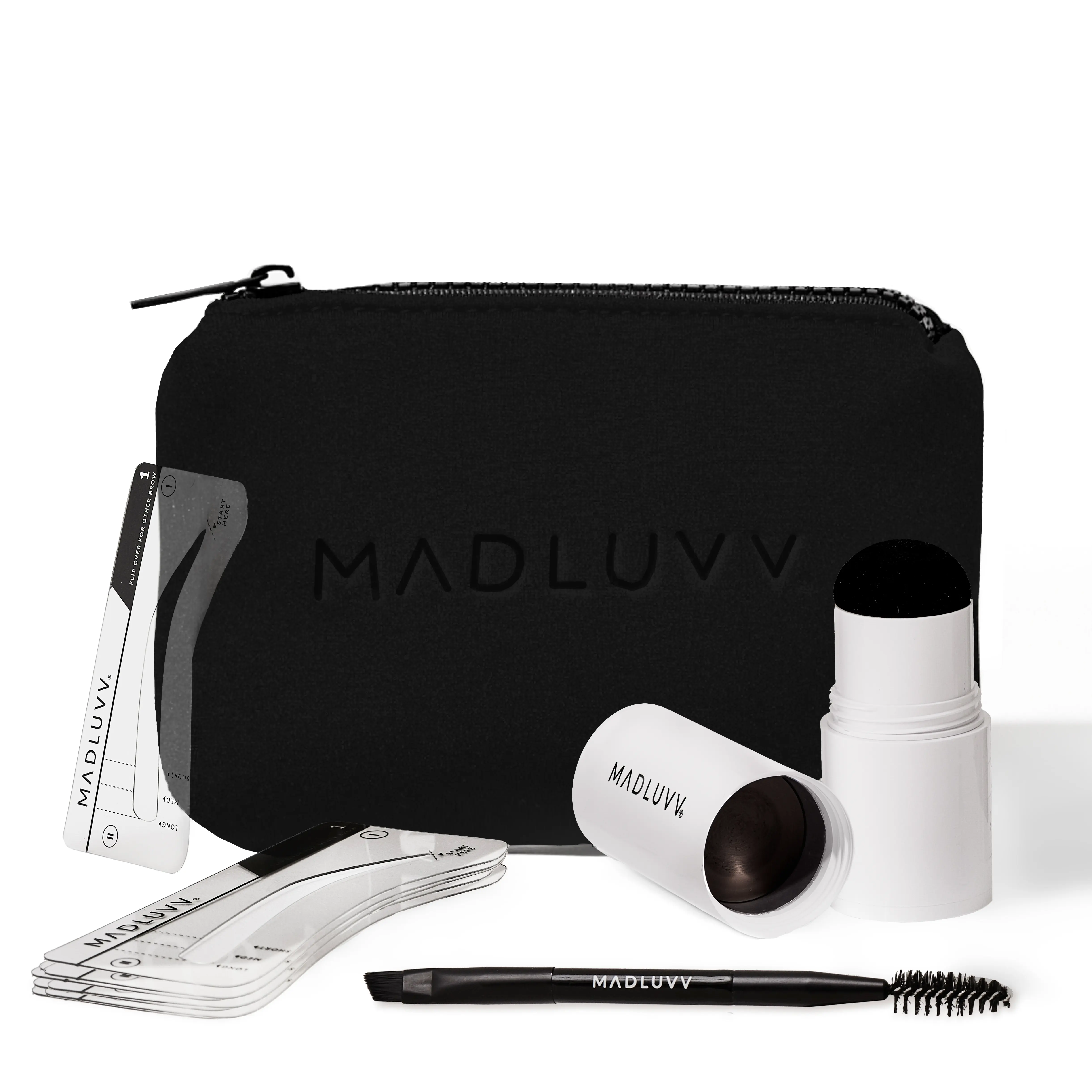 MADLUVV Nearly Black Brow Stamp Kit - Waterproof Eyebrow Makeup Tool & 9 Stencils for Black or Very Dark Hair