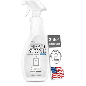 Headstone Cleaner for Graves & Memorials, Granite Cleaner, Removes Dirt &  Growth,  Luster to Restore & Guard Granite, Stone,Tile, Travertine, Concrete,Limestone,Slate,Marble 10.14 Fl Oz