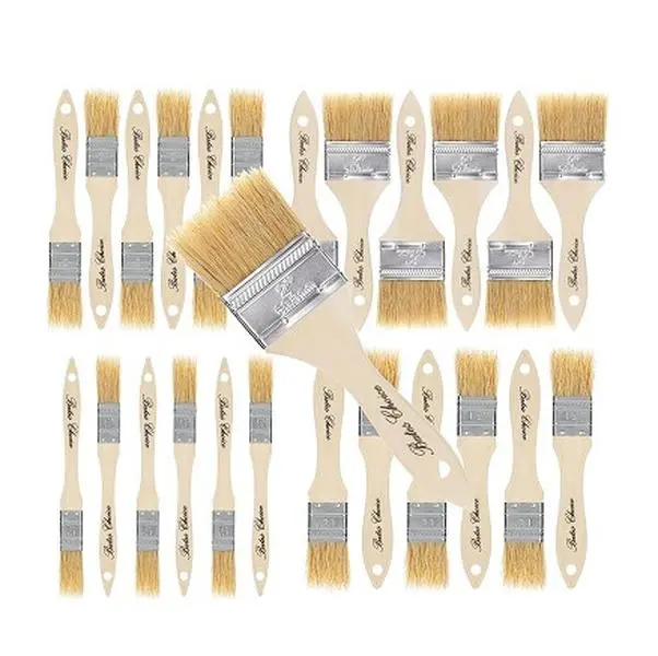 Bates- Natural Bristle Brush Set - Assorted Sizes, 24 Pack, Chip Brushes for Paint, Wood Stain, and More