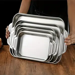 Stainless Steel Baking Tray, 3 Counts Multipurpose Durable Non-stick Baking Tray, Kitchen Tool for Home Dining Room Barbecue Baking House, Bakeware